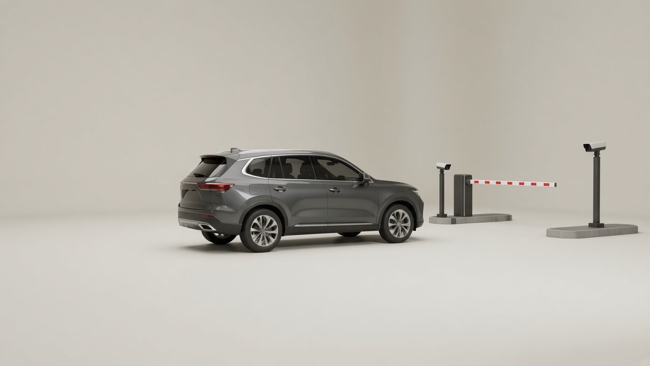 Illustrative SUV arriving at a car park entrance